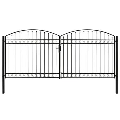 Poort met gebogen bovenkant dubbel 400x200 cm staal zwart