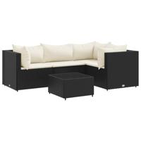 5-delige Loungeset met kussens poly rattan zwart - thumbnail