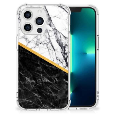 Apple iPhone 13 Pro Anti-Shock Hoesje Marmer Wit Zwart - Origineel Cadeau Man Apple iPhone 13 Pro Anti-Shock Hoesje Marmer Wit Zwart - Origineel Cadeau Man