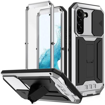 Voor Samsung Galaxy S22 5G R-Just Sliding Camera Metal + Siliconen Houder Phone Case (Silver)