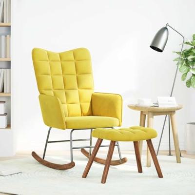 Schommelstoel met krukje fluweel geel