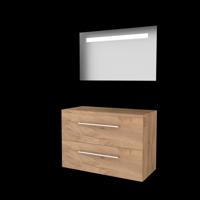 Basic-Line Economic 46 Badkamermeubelset - 100 x 46 cm - Met Grepen - 2 Lades - Wastafelblad - Spiegel met LED Verlichting - Whisky Oak - thumbnail