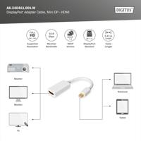 Digitus AK-340411-001-W DisplayPort / HDMI Adapter [1x Mini-DisplayPort stekker - 1x HDMI-bus] Wit 15.00 cm - thumbnail
