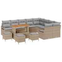 Tuinbankenset met kussen 13 pcs Beige poly rattan - thumbnail