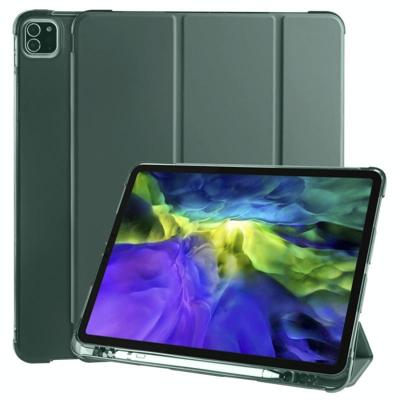 Voor iPad Pro 12.9 (2020) / iPad Pro 12.9(2018) 3-vouwend horizontaal flip PU Leder + Schokbestendig TPU Case met Holder & Pen Slot(Pine Green)