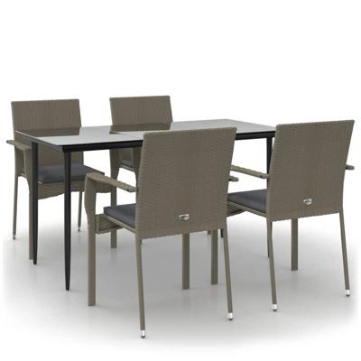 5-delige Tuinset met kussens poly rattan zwart en grijs