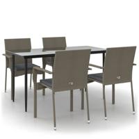 5-delige Tuinset met kussens poly rattan zwart en grijs - thumbnail