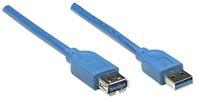 Manhattan USB-kabel USB 3.2 Gen1 (USB 3.0 / USB 3.1 Gen1) USB-A stekker, USB-A bus 2.00 m Blauw Vergulde steekcontacten, UL gecertificeerd 322379-CG - thumbnail