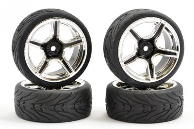 Fastrax 1/10 onroad banden op 5 spaaks velgen - Zwart/Chroom Fastrax 1/10 onroad banden op 5 spaaks velgen - Zwart/Chroom