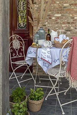 Clayre & Eef Tafelkleed 150x250 cm Wit Blauw Katoen Rechthoek Vissen