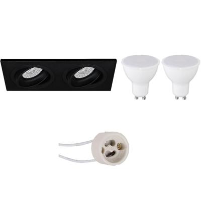 Dubbele LED Inbouwspot GU10 - Mat Zwart - 4W - Natuurlijk Wit 4200K - Kantelbaar