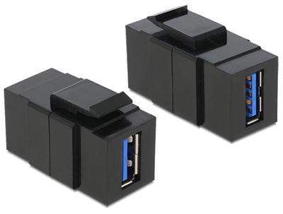 DeLOCK keystone usb 3.0 a female > usb 3.0 a female keystone module (zwart)
