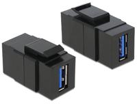DeLOCK keystone usb 3.0 a female > usb 3.0 a female keystone module (zwart) - thumbnail