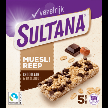 Sultana Mueslireep Chocolade & Hazelnoot 5 Stuks 125 g bij Jumbo