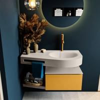 MONDIAZ RIVA 100cm badmeubel onderkast / planchet kleur Ocher met 1 lade. Wastafel DULCET rechts 1 kraangat kleur Linen. - thumbnail