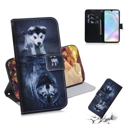 Wolf en hond patroon gekleurde tekening horizontale Flip lederen case voor Huawei P30 met houder & card slots & portemonnee