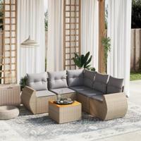 6-delige Loungeset met kussens poly rattan beige - thumbnail