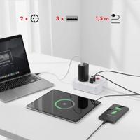 Maclean stekkerdoos, verlengkabel 2 stopcontacten + 3xUSB, 110-240V AC 50/60Hz, 2,1A max 2500W, 1,5m, wit, MCE387 W - thumbnail