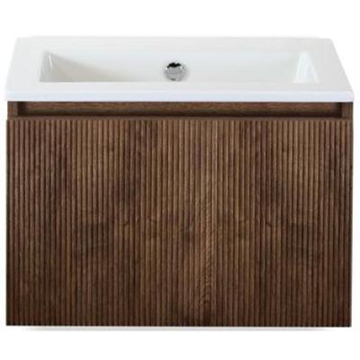 Frozen 3D Badmeubelset 60 cm - Greeplijst in Kleur - Dark Oak - Keramische Wastafel Wit Zonder Kraangat