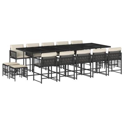 15-delige Tuinset met kussens poly rattan zwart
