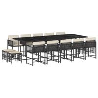 15-delige Tuinset met kussens poly rattan zwart - thumbnail