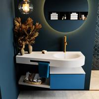 MONDIAZ RIVA 120cm badmeubel onderkast / planchet kleur Jeans met 1 lade. Wastafel DULCET rechts 1 kraangat kleur Talc. - thumbnail