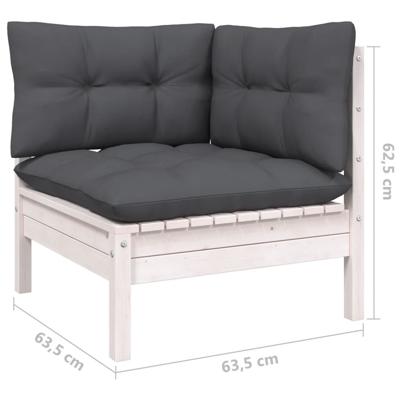 9-delige Loungeset met kussens massief grenenhout wit - thumbnail