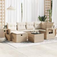 6-delige Loungeset met kussens poly rattan beige - thumbnail