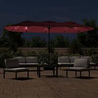 VidaXL Parasol dubbel dak met led 449x265 cm bordeauxrood - thumbnail