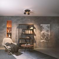 Jimmy LED Plafondspot - 3 spots - Kantelbaar - Draaibaar - Zwart/Goud - E14 fitting - IP20 voor binnen - Textiel spot - thumbnail