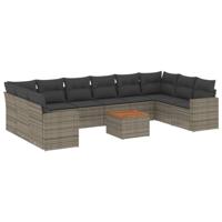 11-delige Loungeset met kussens poly rattan grijs - thumbnail