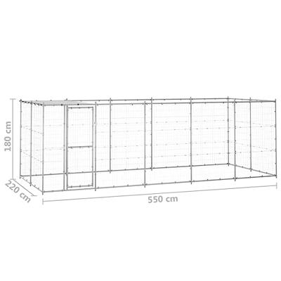 vidaXL Hondenkennel met dak 12,1 m² gegalvaniseerd staal, kennel, hondenhok, hondenhuis, kennels, hondenhokken, hondenhuizen, hondenverblijf