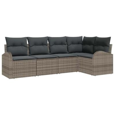 Tuinbankenset met kussen met opslag 5 pcs Grijs poly rattan