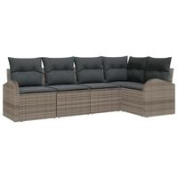 Tuinbankenset met kussen met opslag 5 pcs Grijs poly rattan - thumbnail