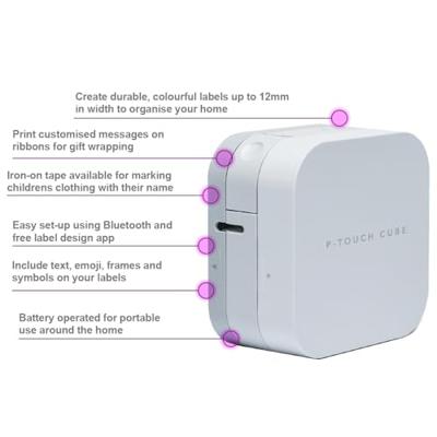 Brother P-touch CUBE P300BT Labelmaker Geschikt voor labels: TZe 3.5 mm, 6 mm, 9 mm, 12 mm