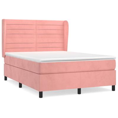Boxspring met matras fluweel roze 140x190 cm