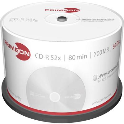 Primeon 2761102 CD-R 80 disc 700 MB 50 stuk(s) Spindel Mat zilver oppervlak Primeon 2761102 CD-R 80 disc 700 MB 50 stuk(s) Spindel Mat zilver oppervlak