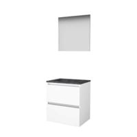 Basic-Line Basic 46 Badkamermeubelset - 60 x 46 cm - Greeploos - 2 Lades - Hardstenen Wastafel - Zonder Kraangat - Spiegel - Ice White - thumbnail