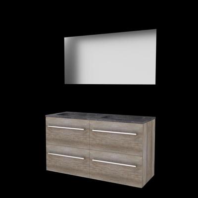 Basic-Line Ultimate 46 Badkamermeubelset - 120 x 46 cm - Met Grepen - 4 Lades - Hardstenen Wastafel - Zonder Kraangat - Spiegel met Indirecte LED Verlichting - Scotch Oak
