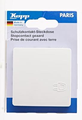 KOPP - Wandcontactdoos met Deksel - Paris HK05 - Inbouw - 1-voudig Enkel Stopcontact - Randaarde - Kinderbeveiliging - Arctic Glans Wit - thumbnail