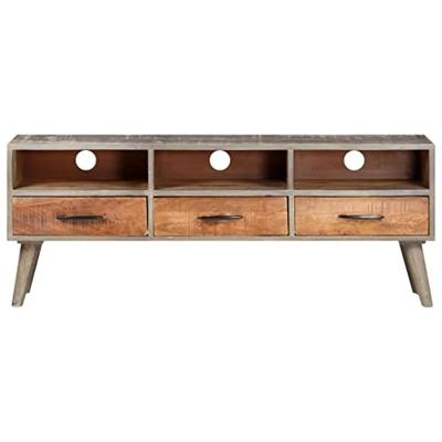 Tv-meubel 130x35x51 cm massief ruw mangohout grijs