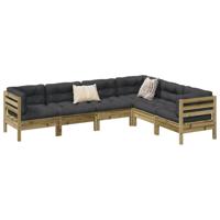 6-delige Loungeset met kussens geïmpregneerd grenenhout - thumbnail