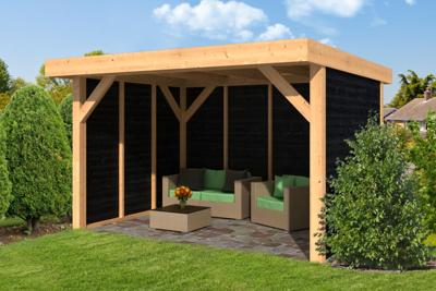 Tuindeco Ommen overkapping 400x300 cm Lariks/Douglas zwart geïmpregneerd - bouwpakket- Plat dak- Lariks/douglashout- Tuindeco