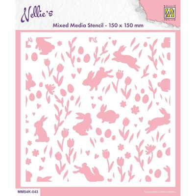 Nellie's Choice • stencil 15x15cm background rabbits & tulips