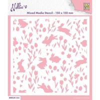 Nellie's Choice • stencil 15x15cm background rabbits & tulips - thumbnail