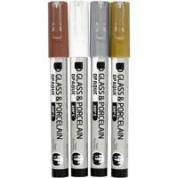 Creativ Company Glas- & porseleinstiften, lijndikte 1-2 mm, semi-dekkend, bruin, goud, zilver, wit, 4 stuk/ 1 doos - thumbnail