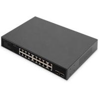 DIGITUS 20-poorts Gigabit Ethernet PoE netwerkswitch - 16x RJ45 PoE + 2x RJ45 + 2x Combi - 19 Inch - 185W PoE budget - 10/100/1000 Mbps - thumbnail