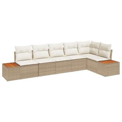 Tuinbankenset met kussen 6 pcs Beige Poly riet