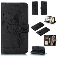Voor Huawei mate 30 Lite/Nova 5i Pro Feather patroon Litchi textuur horizontale Flip lederen draagtas met houder & portemonnee & kaartsleuven (zwart) - thumbnail