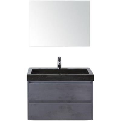 Dante Badmeubelset 80 cm - Beton Antraciet - Wastafel Hardsteen Wit Lucca met Spiegel